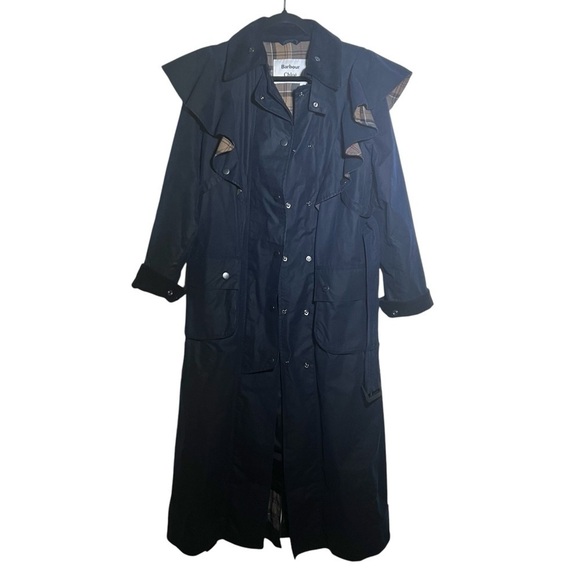 Barbour x Chloé Navy Blue Dany Dani Ruffled Waxed Trench Coat Chloe US 2 - Picture 7 of 16